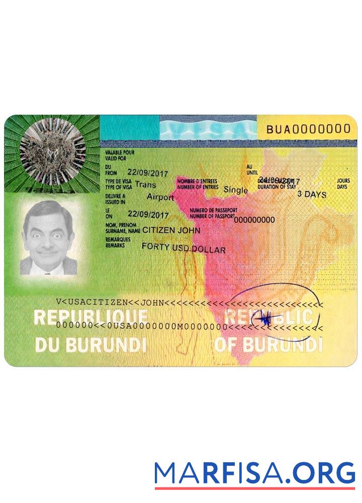 Blank Burundi travel visa sample